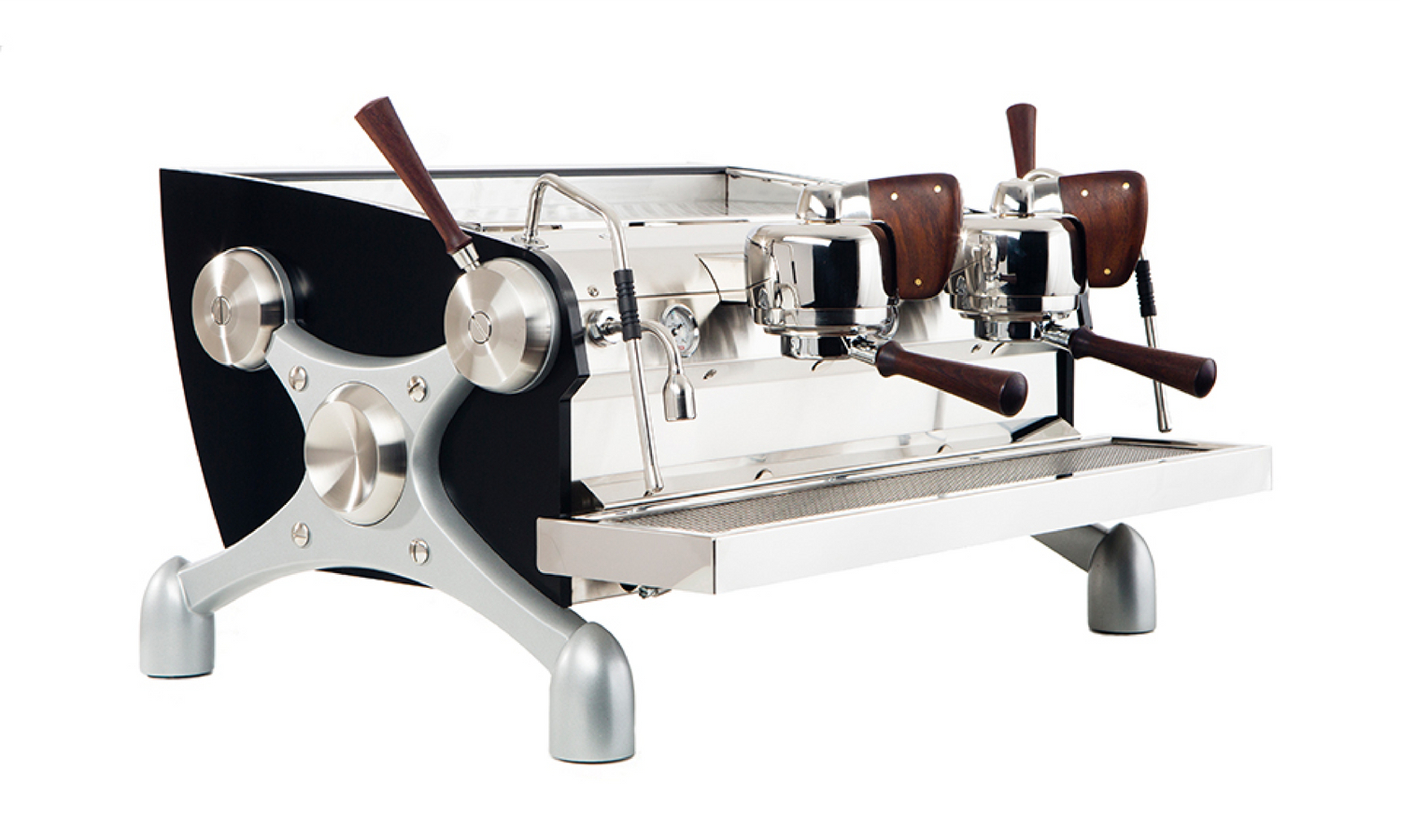 2 Group Slayer Espresso V3
Standard configuration, features silver powder-coated X’s, black powder-coated side and rear body panels, and actuators finished in European ash.