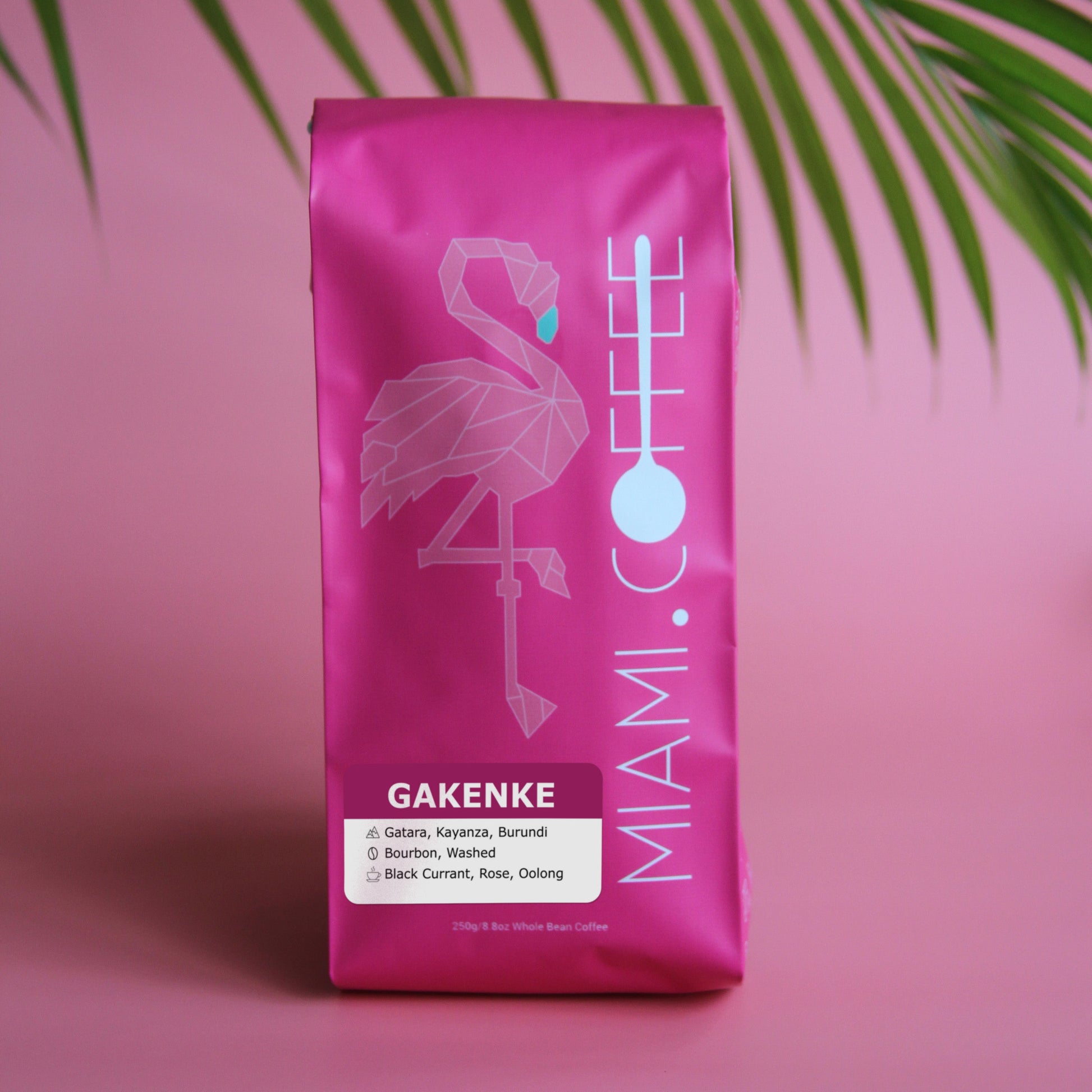 250g bag of Miami.Coffee Burundi, Gakenke Processing station near Gatara in the Kayanza Province, Bourbon cultivar, washed process, tasting notes: Black Currant, Rose, Oolong