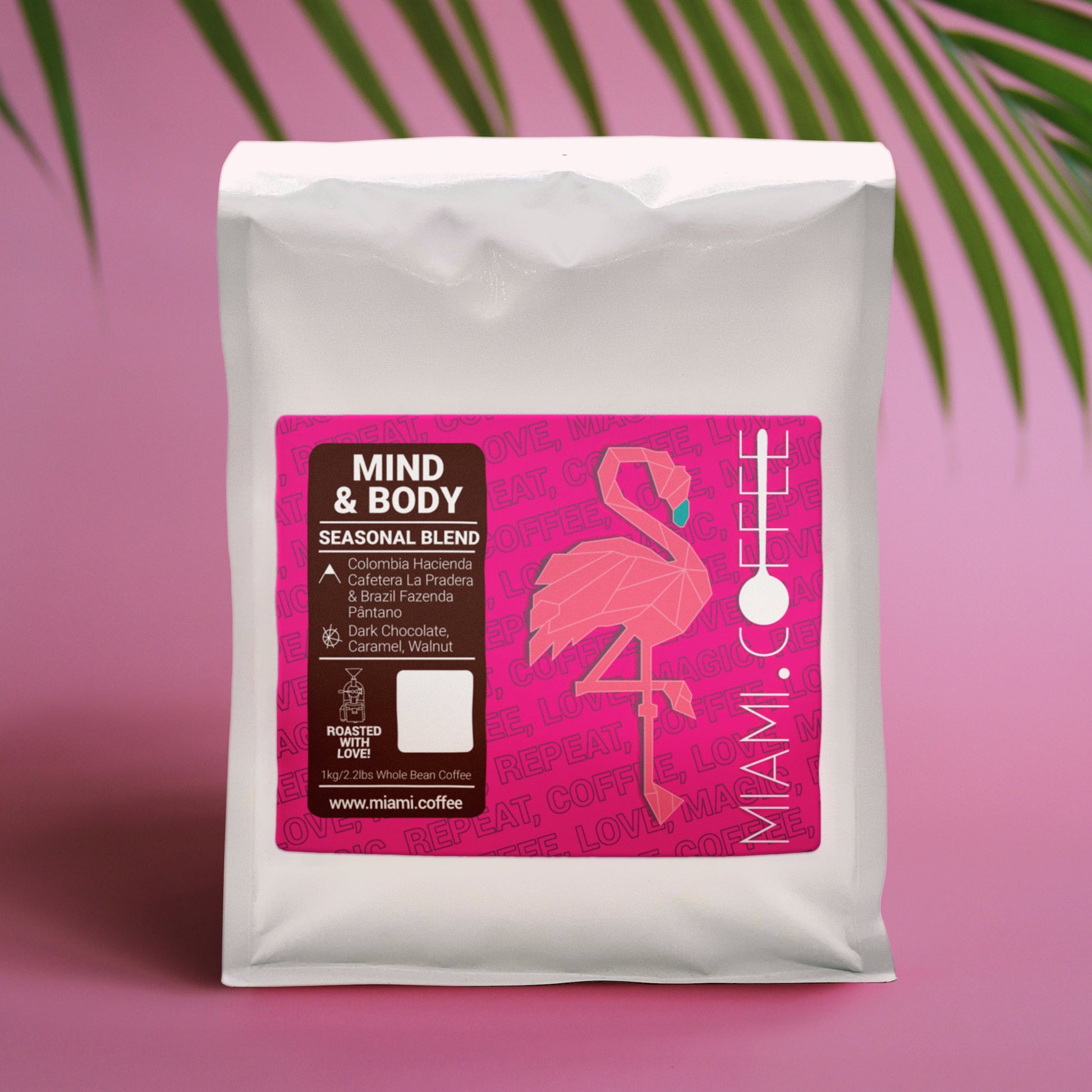 Mind & Body Blend by Miami dot Coffee Bolsa de 1 Kilo. Descriptores de sabor: chocolate amargo, caramelo, nuez